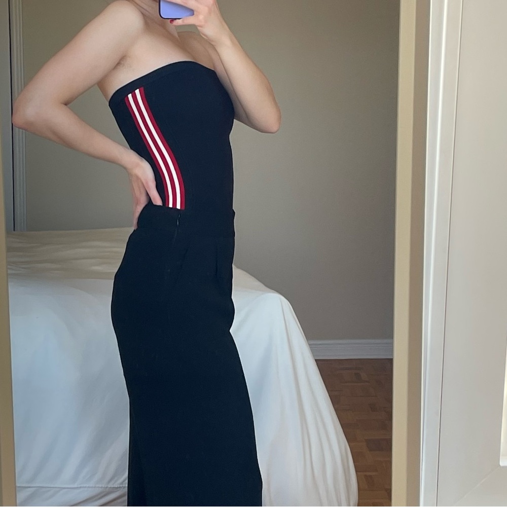 Urban Outfitters Black Strapless Bodysuit with Red and White Stripe Detail